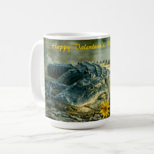 Valentinsgruß-Alligator mit Sumpfsonnenblume Kaffeetasse