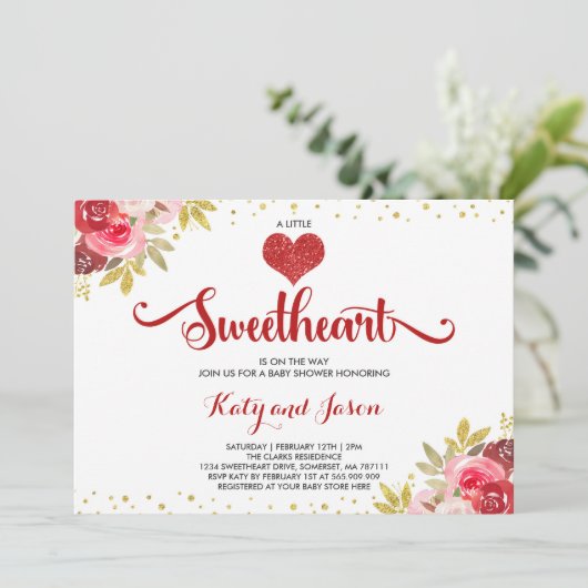 Valentinsgruß-Babyparty-Einladungs-Schatz-Baby Einladung (Stehend Vorderseite)