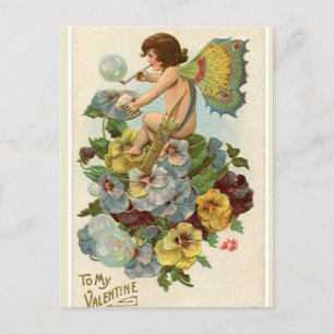 Valentinsgruß Fee auf Stiefmütterchen Valentinstag Postkarte