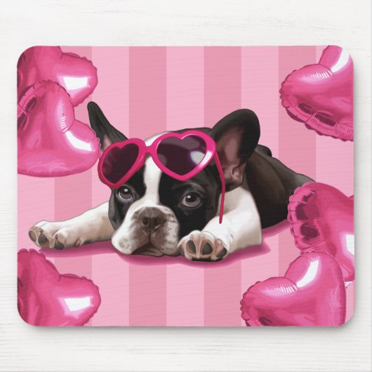 Valentinsgruß-französische Bulldoggen-Welpe Mousepad (Vorne)