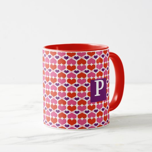 Valentinsgruß-Herz-Steppdecken-Monogramm Tasse (VorderseiteRechts)