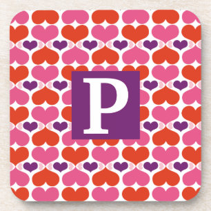 Valentinsgruß-Herz-Steppdecken-Monogramm Untersetzer