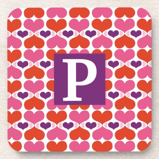 Valentinsgruß-Herz-Steppdecken-Monogramm Untersetzer (Vorderseite)