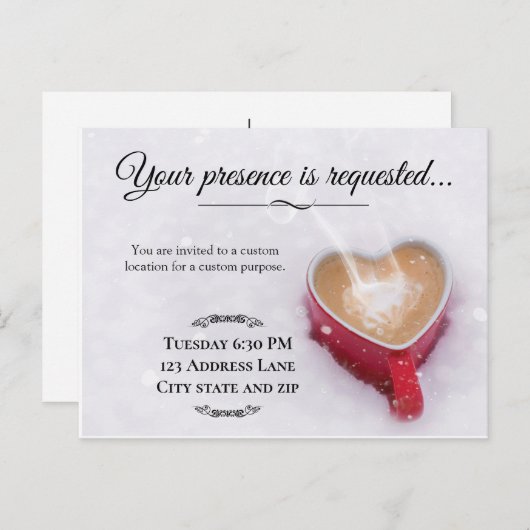 Valentinsgruß-Kaffee-Schnee-themenorientierte Ankündigungspostkarte (Vorne/Hinten)