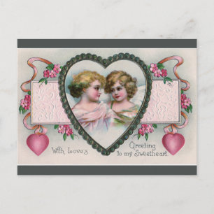 Valentinsgruß mit antiken Cherubim in einem Herzra Postkarte