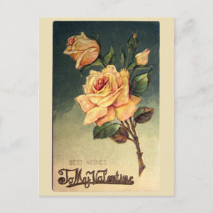 Valentinsgruß mit gelben Rosen auf Vintage-Postkar Feiertagspostkarte