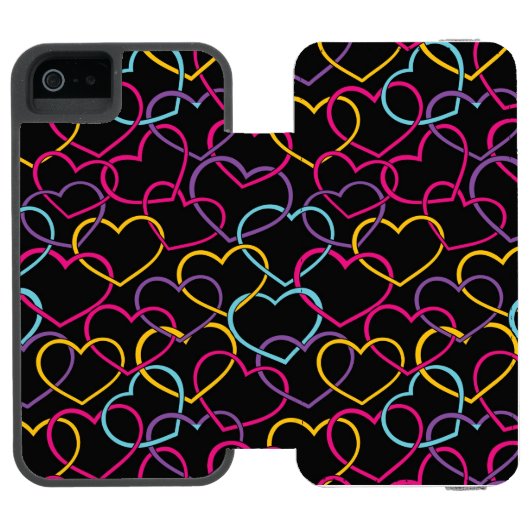 Valentinsgruß-Muster mit Farbherzen Incipio iPhone Geldbeutel-Hülle (Folio Geöffnet)