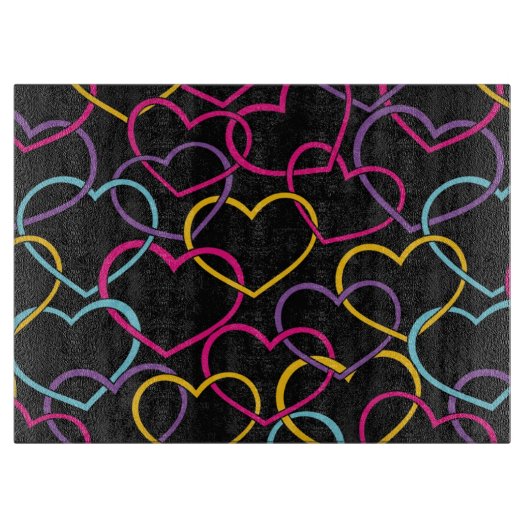 Valentinsgruß-Muster mit Farbherzen Schneidebrett (Vorderseite)