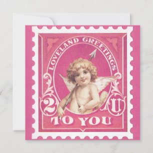 Valentinsgrüße Cupid Rote Briefmarke Valentinstag Feiertagskarte