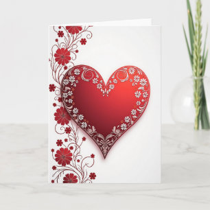 Valentinsgrußkarte mit rotem Herz und floralem Mus Karte
