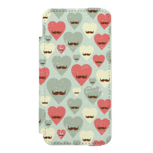 Valentinsgrußmuster mit Herzen und dem Schnurrbart Incipio Watson™ iPhone 5 Geldbörsen Hülle