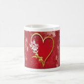 Valentinsherz auf rotem Hintergrund Kaffeetasse (Mittel)