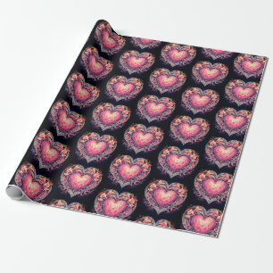 Valentinsherz Rosa Liebesblumen Ornamente Geschenkpapier