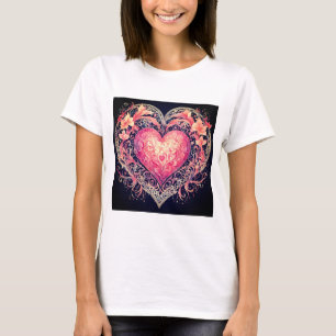 Valentinsherz Rosa Liebesblumen Ornamente  T-Shirt