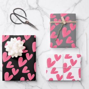 Valentinsherzen handgemaltes Wasserfarbenmuster Geschenkpapier Set
