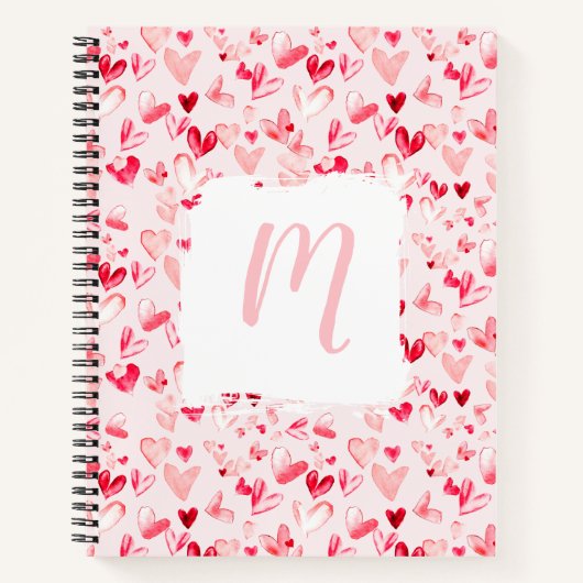 Valentinsherzen Whimsicaler Wasserfarben-Monogramm Notizblock (Vorderseite)
