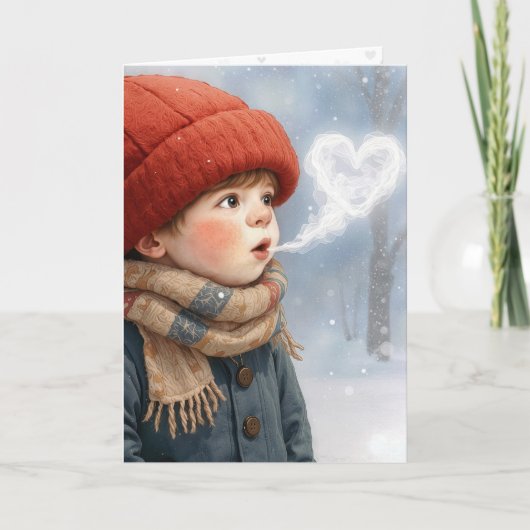 Valentinsjunge mit frostigem Herzatem Karte (Vorderseite)