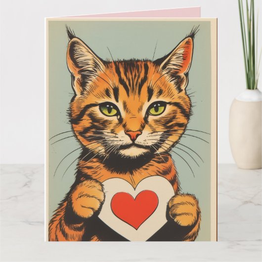 VALENTINSKARTE MIT GETIGERTEN KATZE KARTE (Vorderseite)