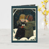 Valentinskarte Winternachtsjunge und Mädchen Karte (Gelbe Blume)