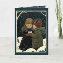 Valentinskarte Winternachtsjunge und Mädchen