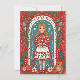 Valentinskartenillustration eines Mädchens  Feiertagskarte