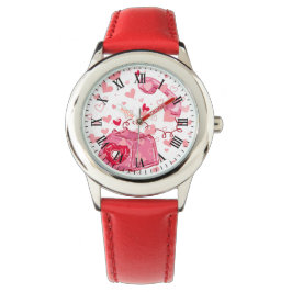 Valentinsrot-Uhr aus Vintage-Leder mit Herzdesign Armbanduhr