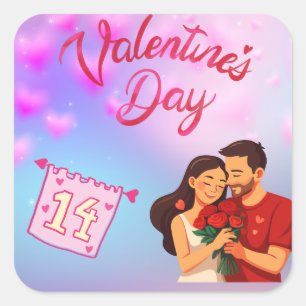 Valentinstag 14. Februar Quadratischer Aufkleber