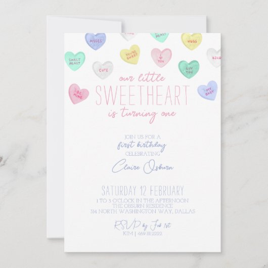 Valentinstag, 1. Geburtstag Einladung (Vorderseite)