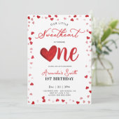 Valentinstag 1. Geburtstag Mädchen Einladung (Stehend Vorderseite)
