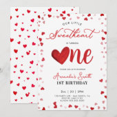Valentinstag 1. Geburtstag Mädchen Einladung (Vorne/Hinten)