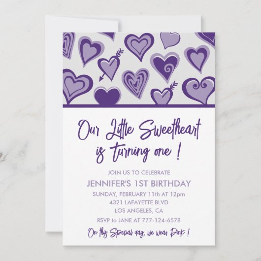 Valentinstag 1. Geburtstagsfeier im Februar Einladung (Vorderseite)