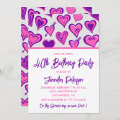 Valentinstag 40. Geburtstag Einladung rosa Herz (Vorne/Hinten)