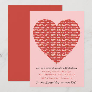 Valentinstag 40. Geburtstag Typografie Rot Pink Einladung