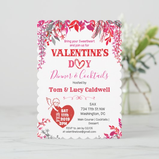 Valentinstag-Abendessen Einladung (Stehend Vorderseite)