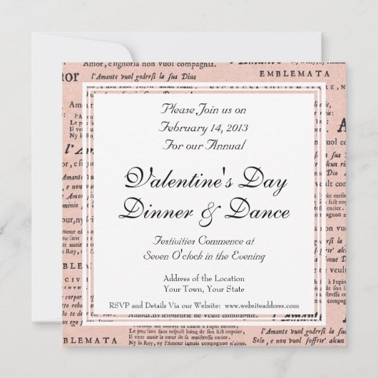 Valentinstag Abendessen Tanz Vintage Cupids Einladung (Rückseite)