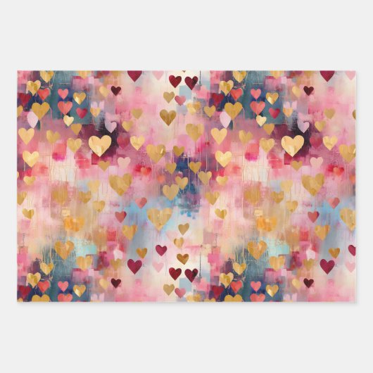 Valentinstag Abstrakte Gold Farbherzen Geschenkpapier Set (Vorderseite 2)