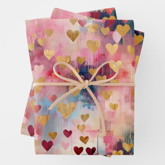 Valentinstag Abstrakte Gold Farbherzen Geschenkpapier Set (Beispiel)