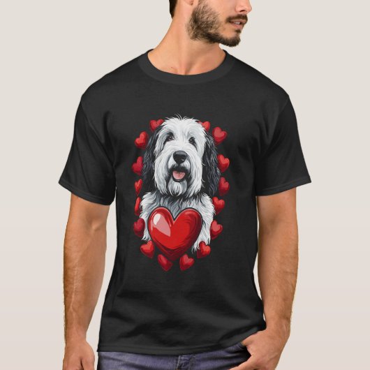 Valentinstag Alter Englischer Schäferhund T-Shirt (Vorderseite)