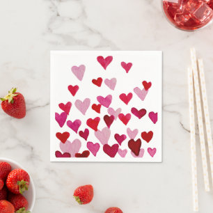 Valentinstag-Aquarell-Herzen - Rosa Serviette
