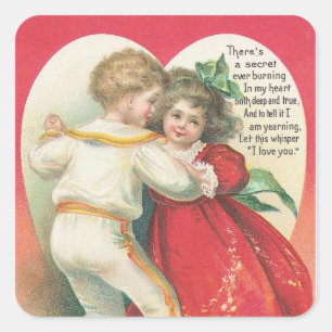 Valentinstag-Aufkleber für Vintage Kunst Quadratischer Aufkleber