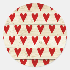 Valentinstag-Aufkleber mit Herz auf Holz Runder Aufkleber