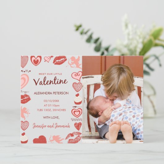 Valentinstag Baby Ankündigung graue Cupiden (Stehend Vorderseite)