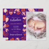 Valentinstag-Baby-Ankündigung lila Cupiden Ankündigung (Vorne/Hinten)