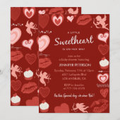 Valentinstag Baby Dusche Einladung Herzen rot (Vorne/Hinten)