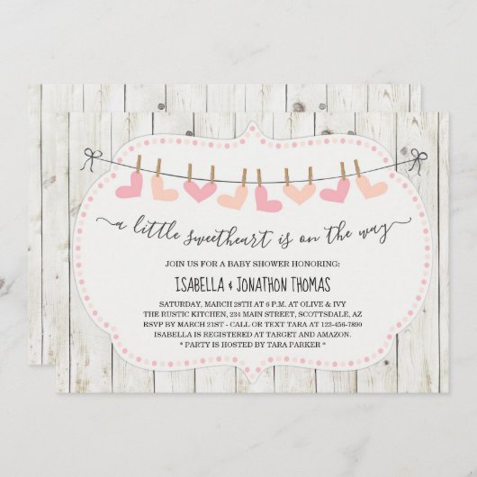 Valentinstag Babydusche - Mädchen / Geschlechtsneu Einladung (Vorne/Hinten)