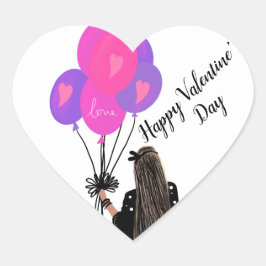 Valentinstag Balloon Chic Girl Illustration Pink Herz-Aufkleber