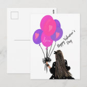 Valentinstag Balloon Chic Girl Illustration Pink Postkarte (Vorne/Hinten)