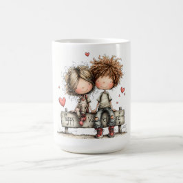 Valentinstag-Bank-Freunde-Illustration Kaffeetasse