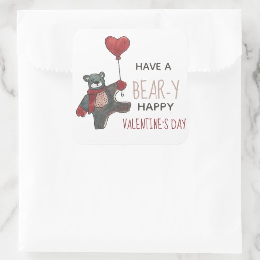 Valentinstag-Bär Quadratischer Aufkleber (Tasche)