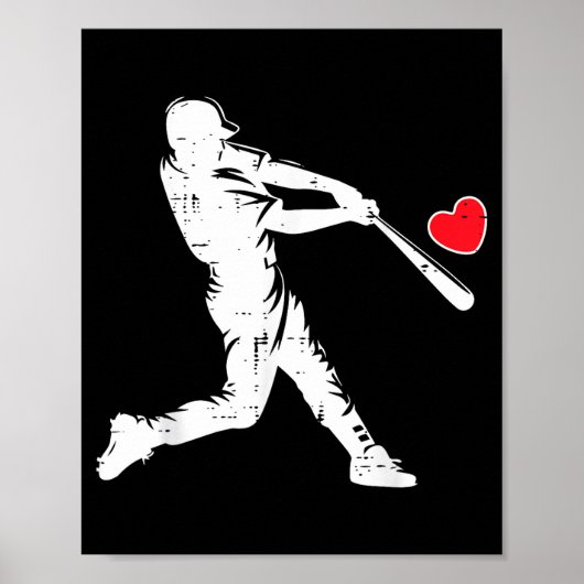 Valentinstag Baseball-Schlagmann-Silhouette Herz M Poster (Vorne)
